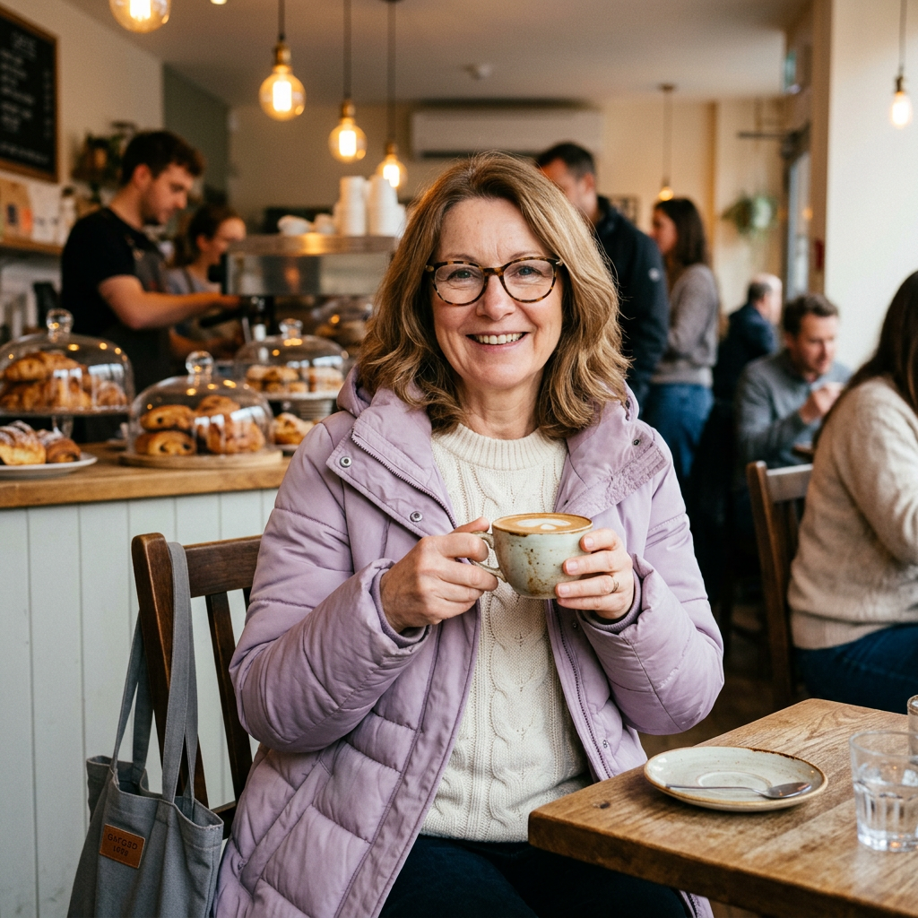 Customer enjoying coffee in a UK cafe