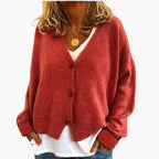 Women's Knitted Button Cardigan with V-Neckline and Long Sleeves