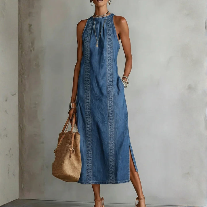 Julia - Sukienka Dżinsowa z Koronką w Stylu Retro