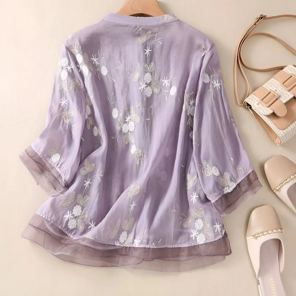 EMILY | COTTON TOP WITH EMBROIDERED FLOWERS