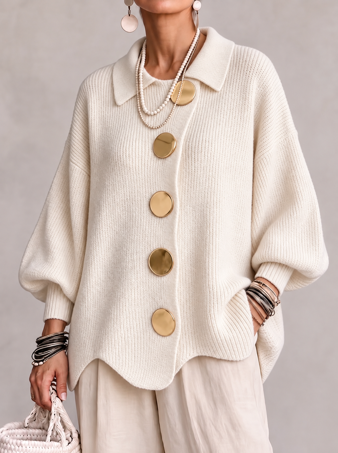 Karina - Oversized Collared Button Cardigan