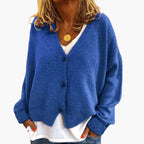 Women's Knitted Button Cardigan with V-Neckline and Long Sleeves