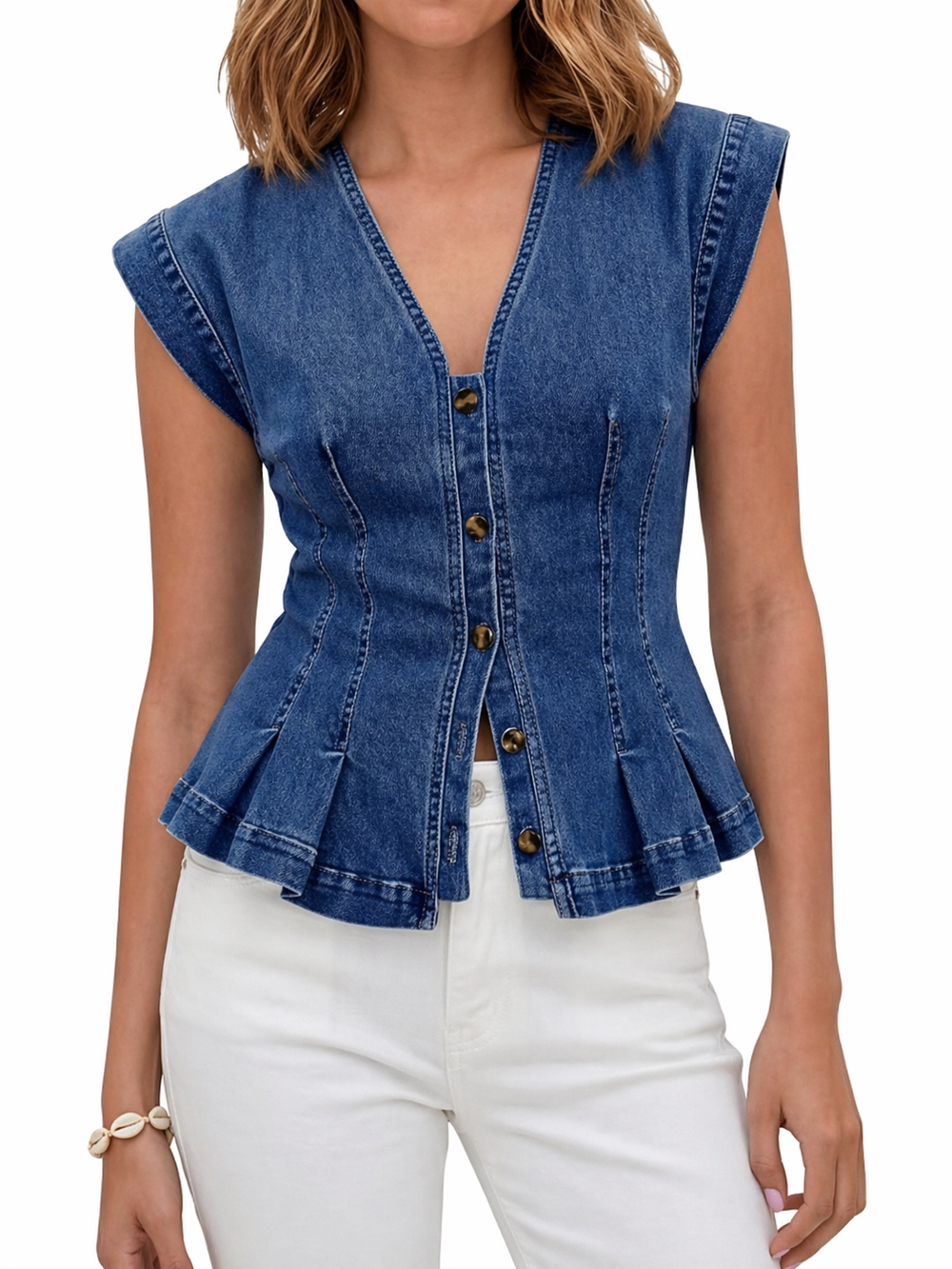 Wirginia - Top Denim z Dekoltem w Kształcie V