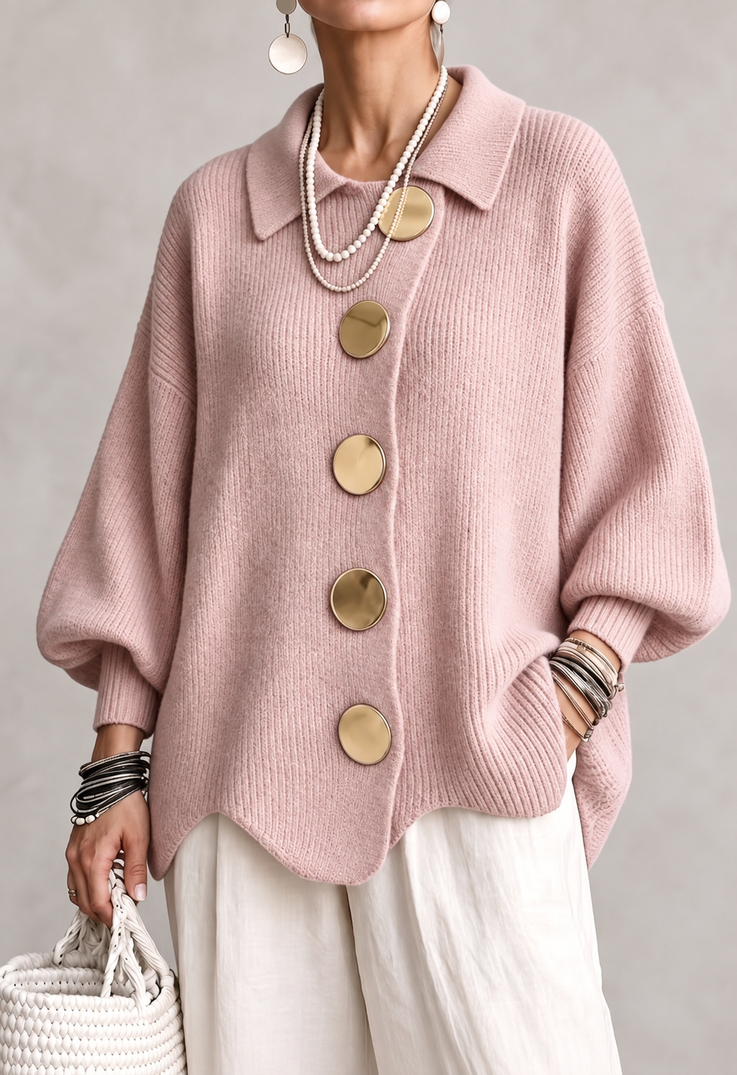 Karina - Oversized Collared Button Cardigan