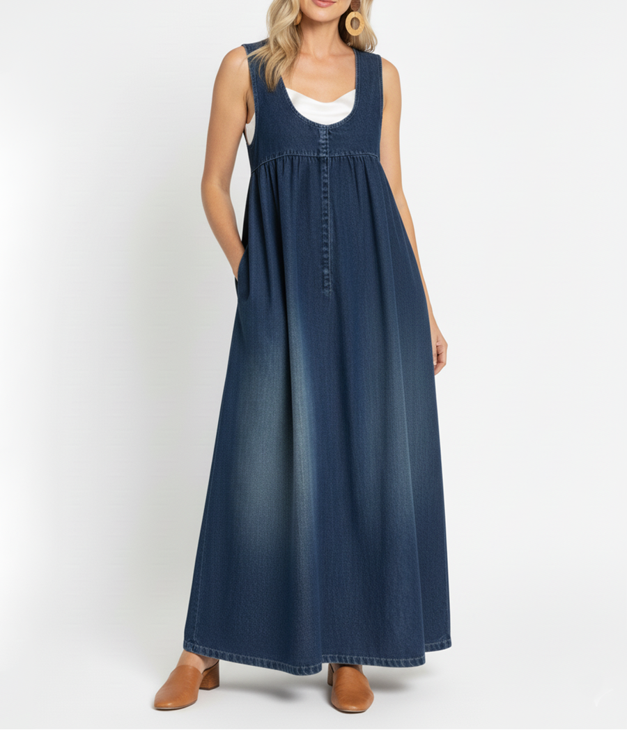 Iwona - Maxi Sukienka z Vintage Dżinsu