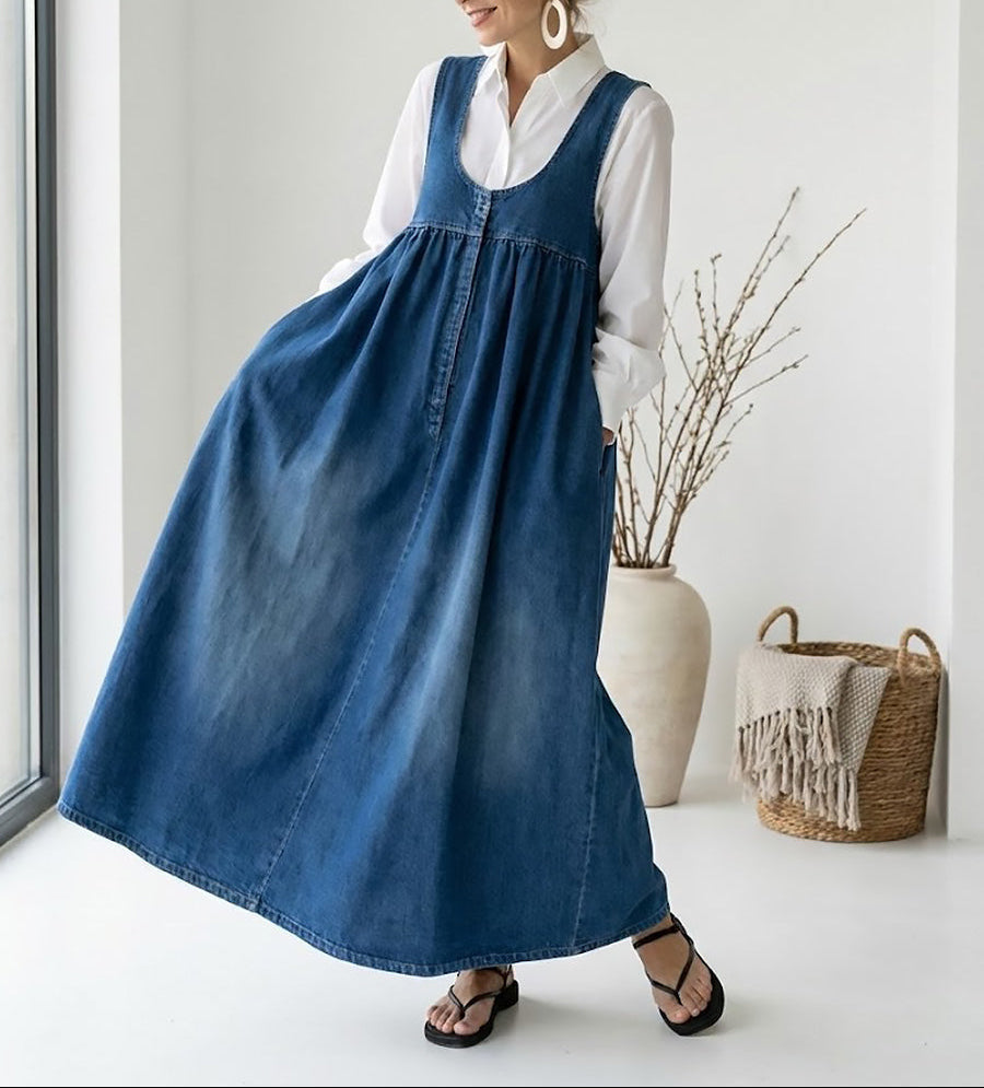 Iwona - Maxi Sukienka z Vintage Dżinsu
