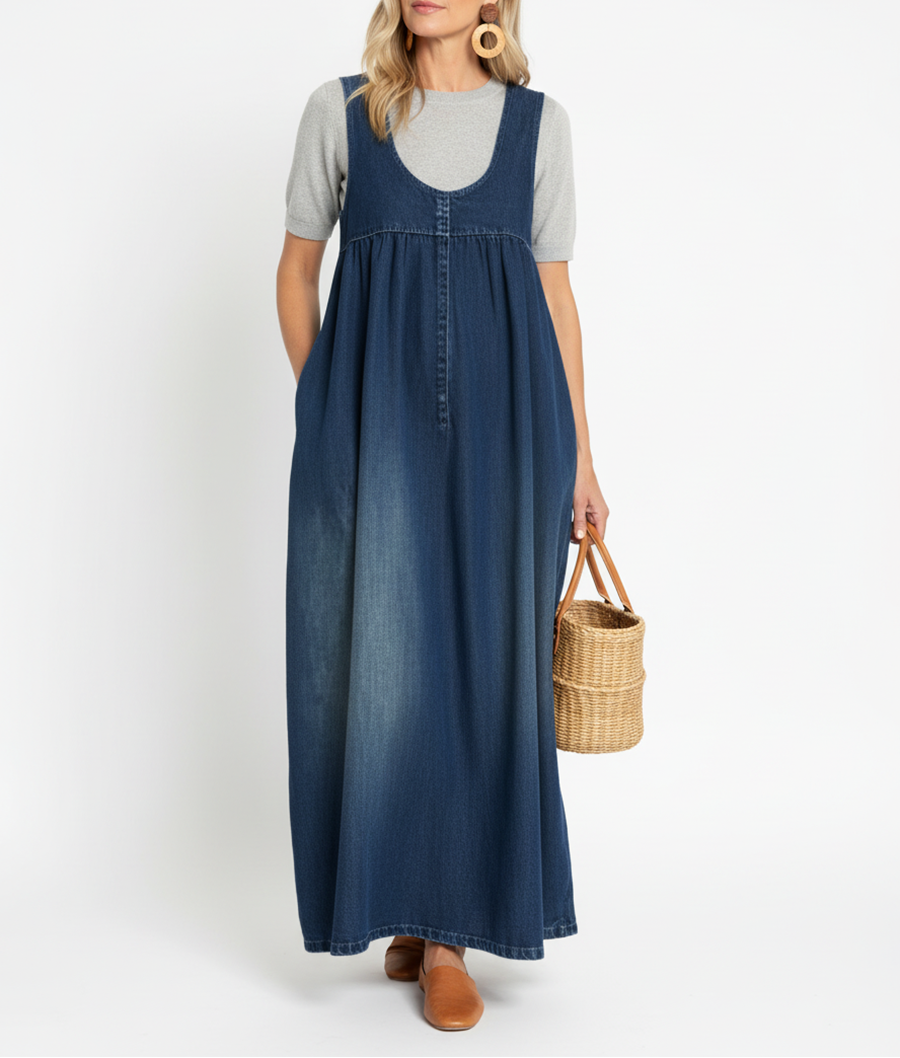 Iwona - Maxi Sukienka z Vintage Dżinsu